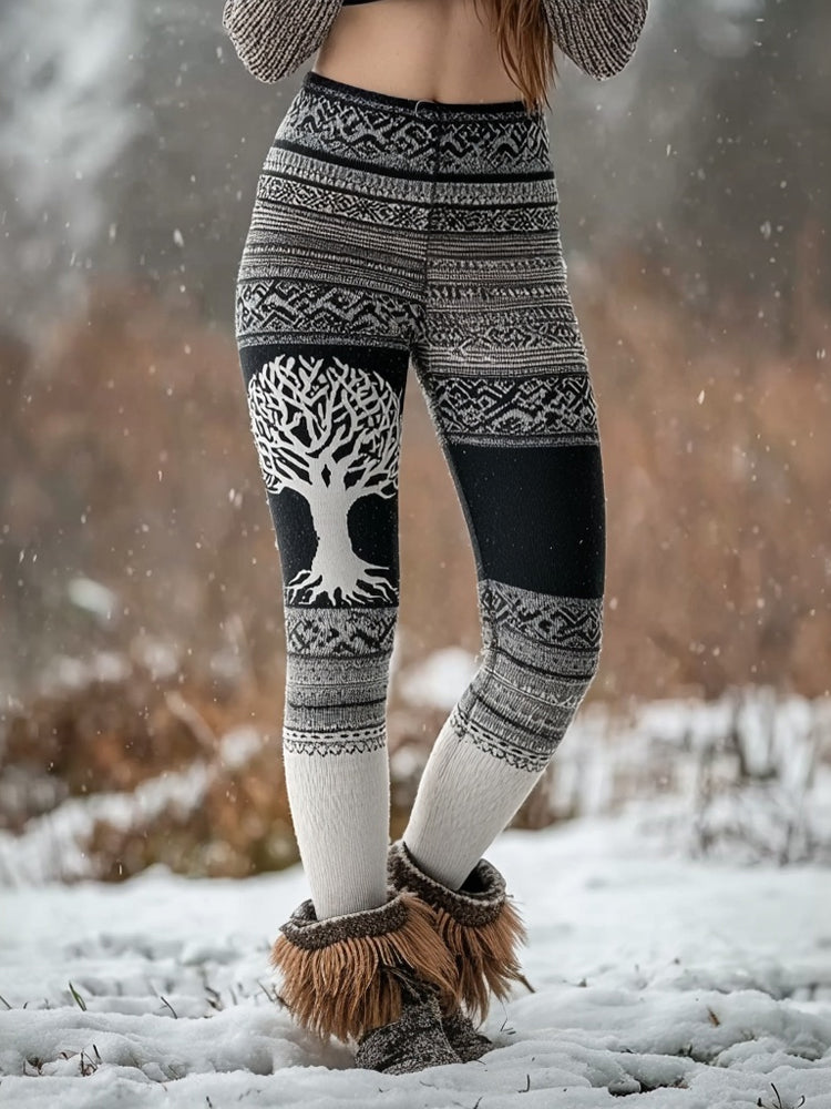 Vintage Viking Tree Of Life Art Comfy Knit Leggings