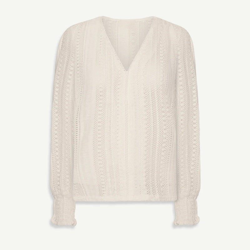 Women's Retro Lace Cotton And Linen Mid-length Sleeves V-neck Top