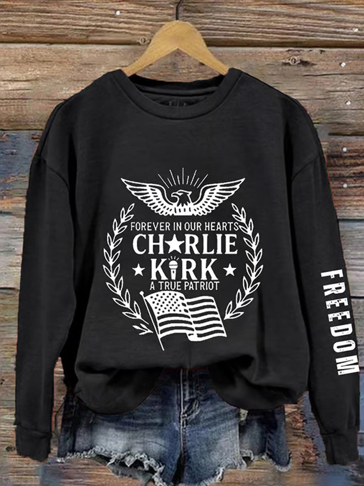 Women's Forever In Our Hearts A True Patriot Print Sweatshirt