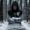 Vintage Viking Style Snow Wolf Print Men's Hooded Sweatshirt