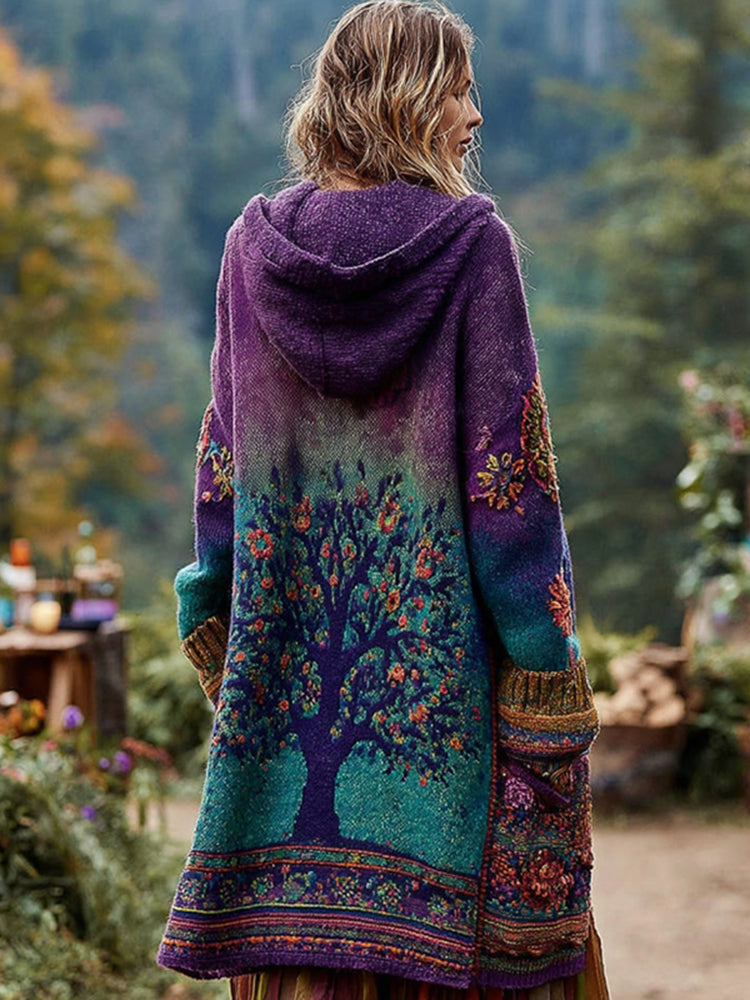 Women's Tree Of Life Gradient Cozy Hooded Cardigan
