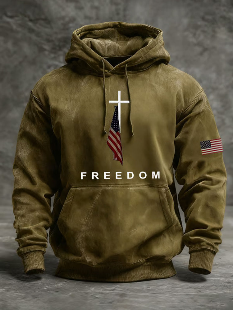 Men's Freedom American Flag Print Casual Hoodie