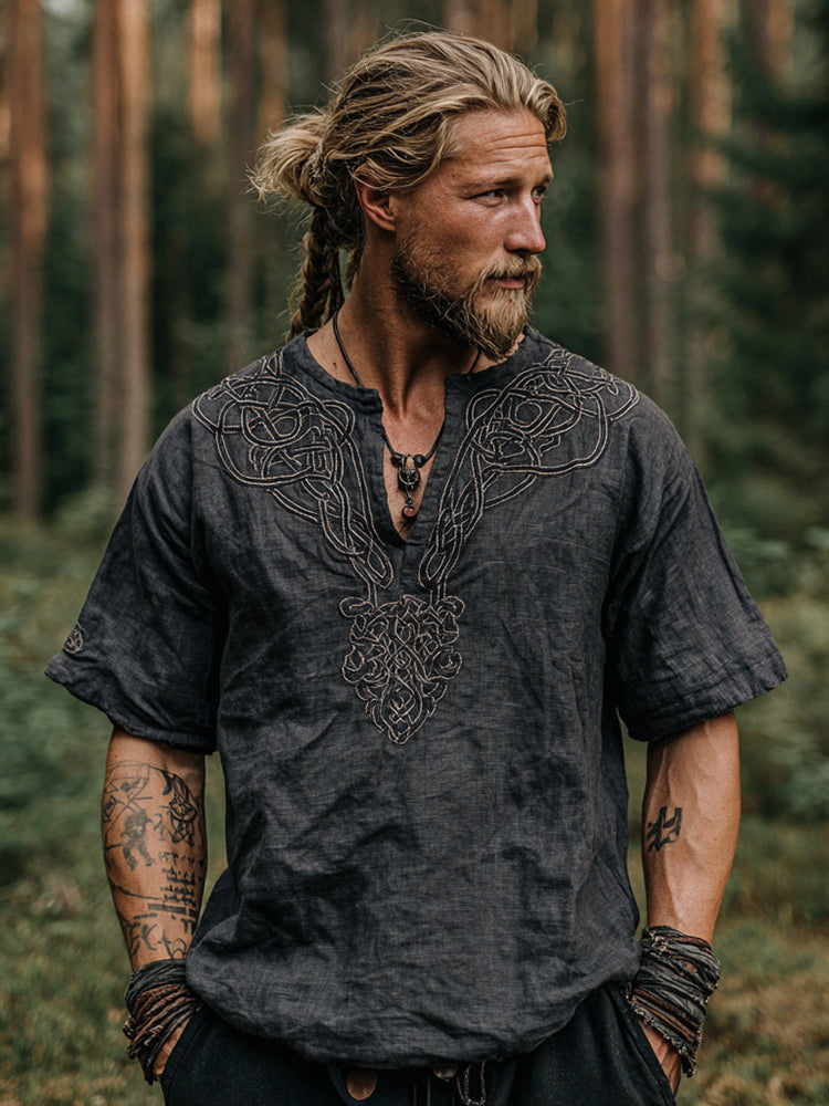 Men's Viking Knot Art Casual Linen Blend T-shirt