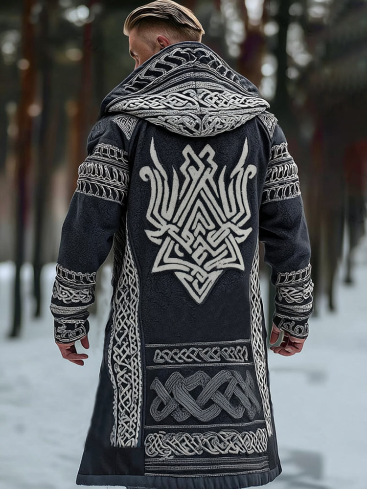 Men's Viking Celtic With Rune Totem Printed Hooded Sweater Jacket
