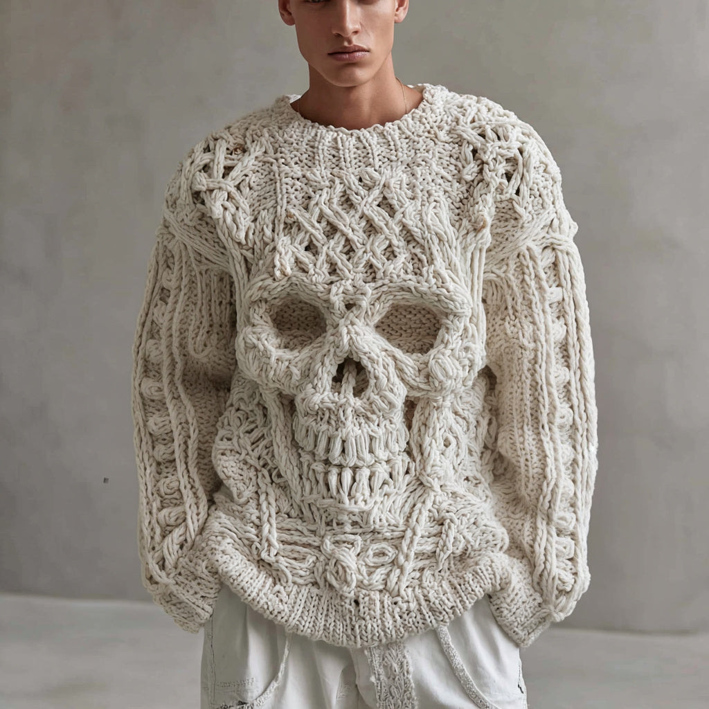 Men's Skull Pattern Cozy Knit Pullover Sweater