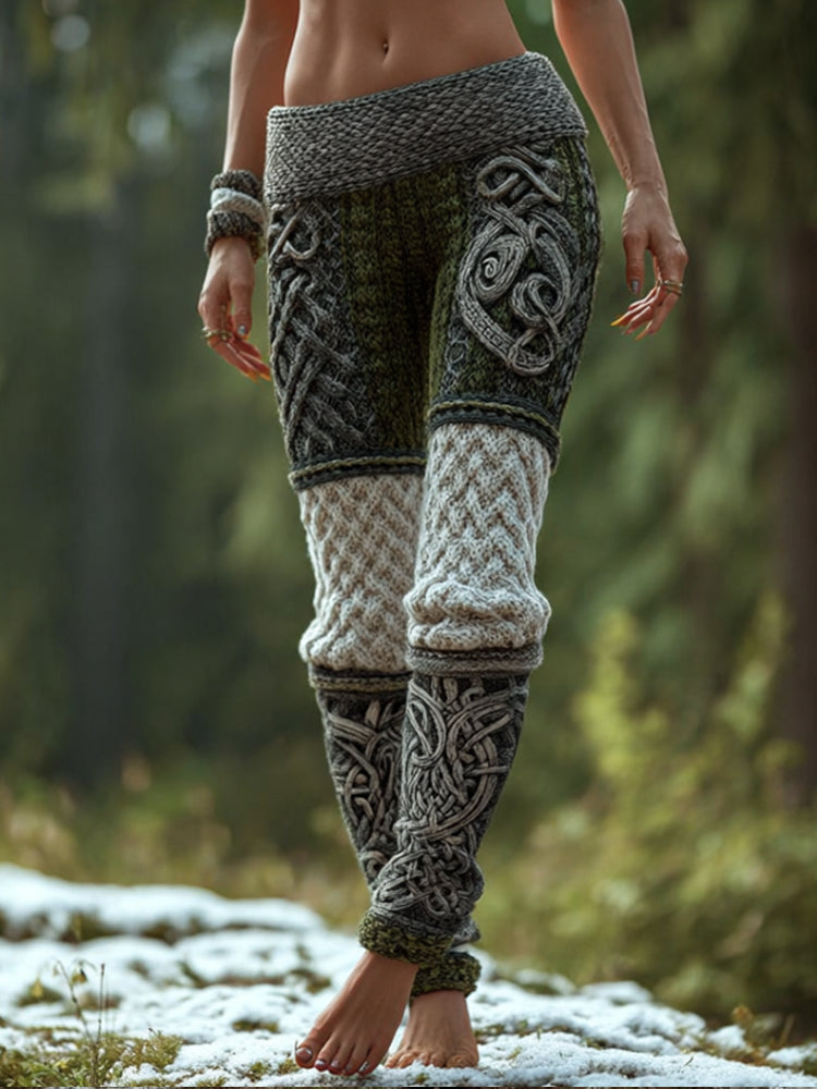 Women's Viking Style Celtic Knot Patchwork Contrast Color Comfortable Pants