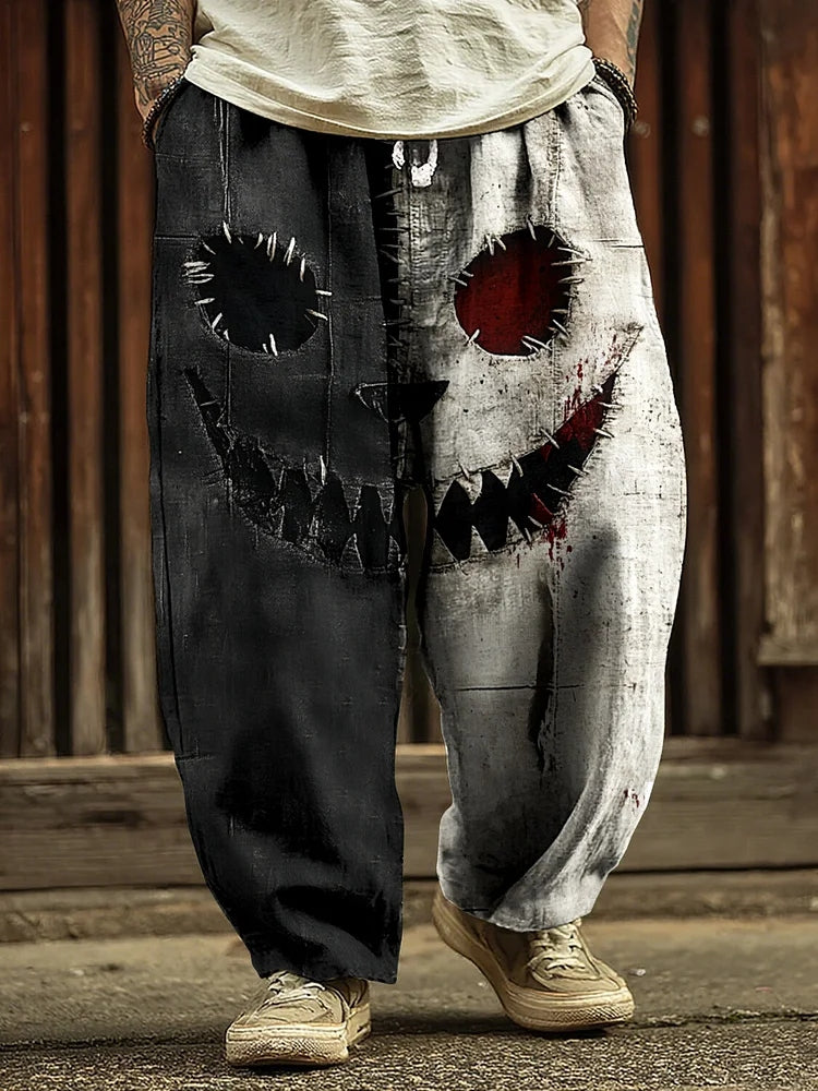 Men's Halloween Gothic Horrible Face Print Casual Pants