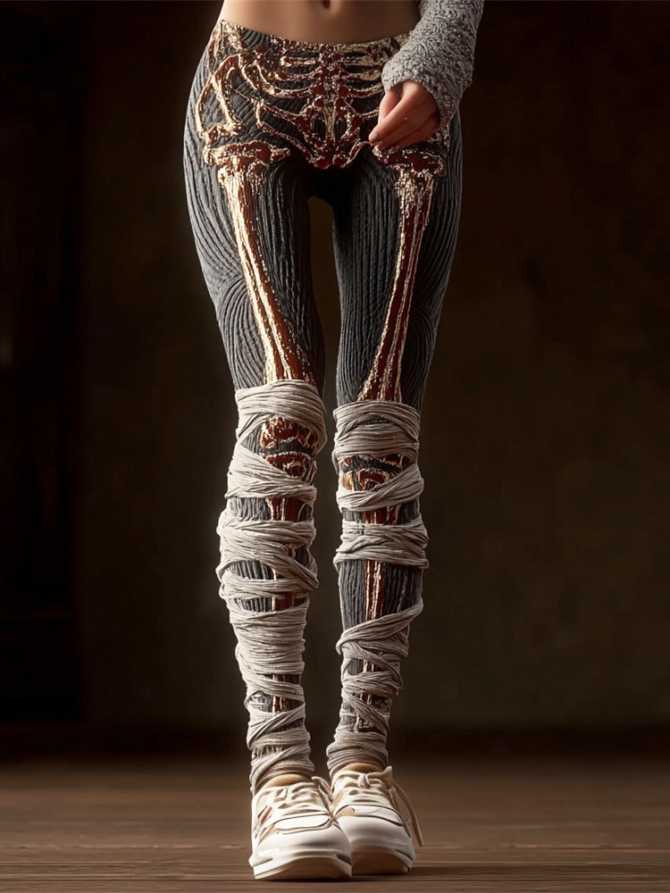 Halloween Metal Skeleton Bandage Art Women's Knit Leggings