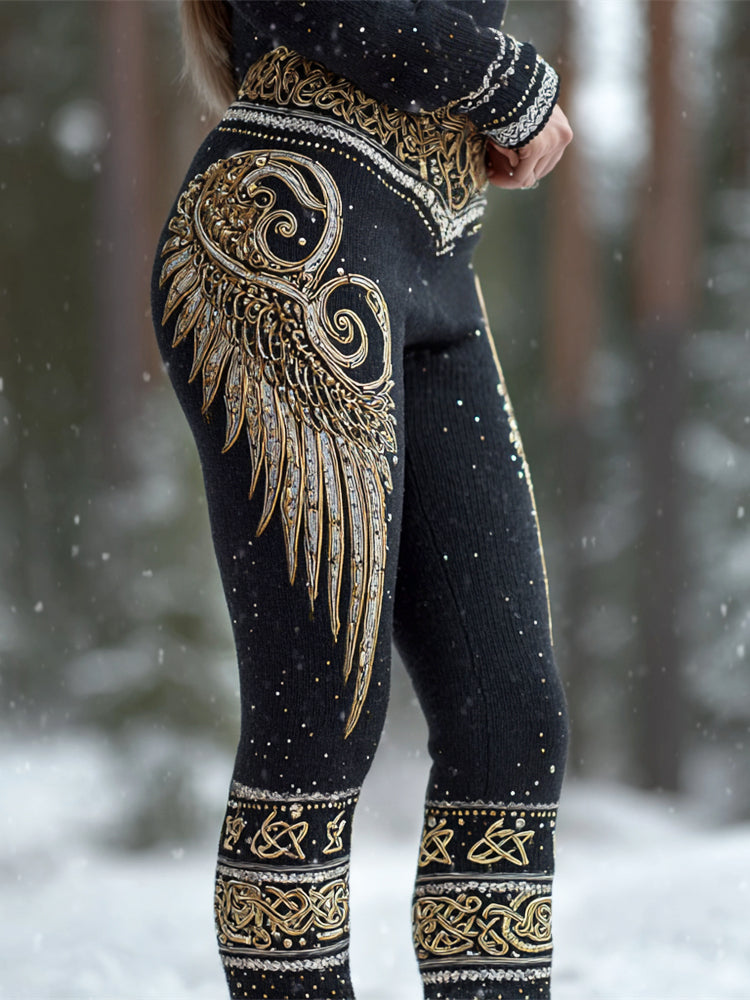 Celtic Knots & Sunbird Wings Pattern Women's Knit Leggings