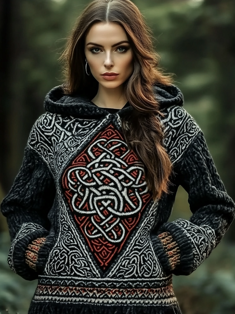 Women's Celtic Knot Complex Braided Hooded Sweater