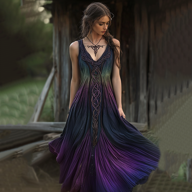 Viking Celtic Art Gradient Linen Tank Dress