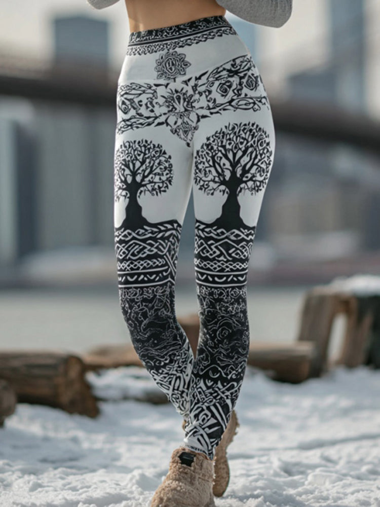Women's Retro Celtic Tree Of Life Color Block Leggings