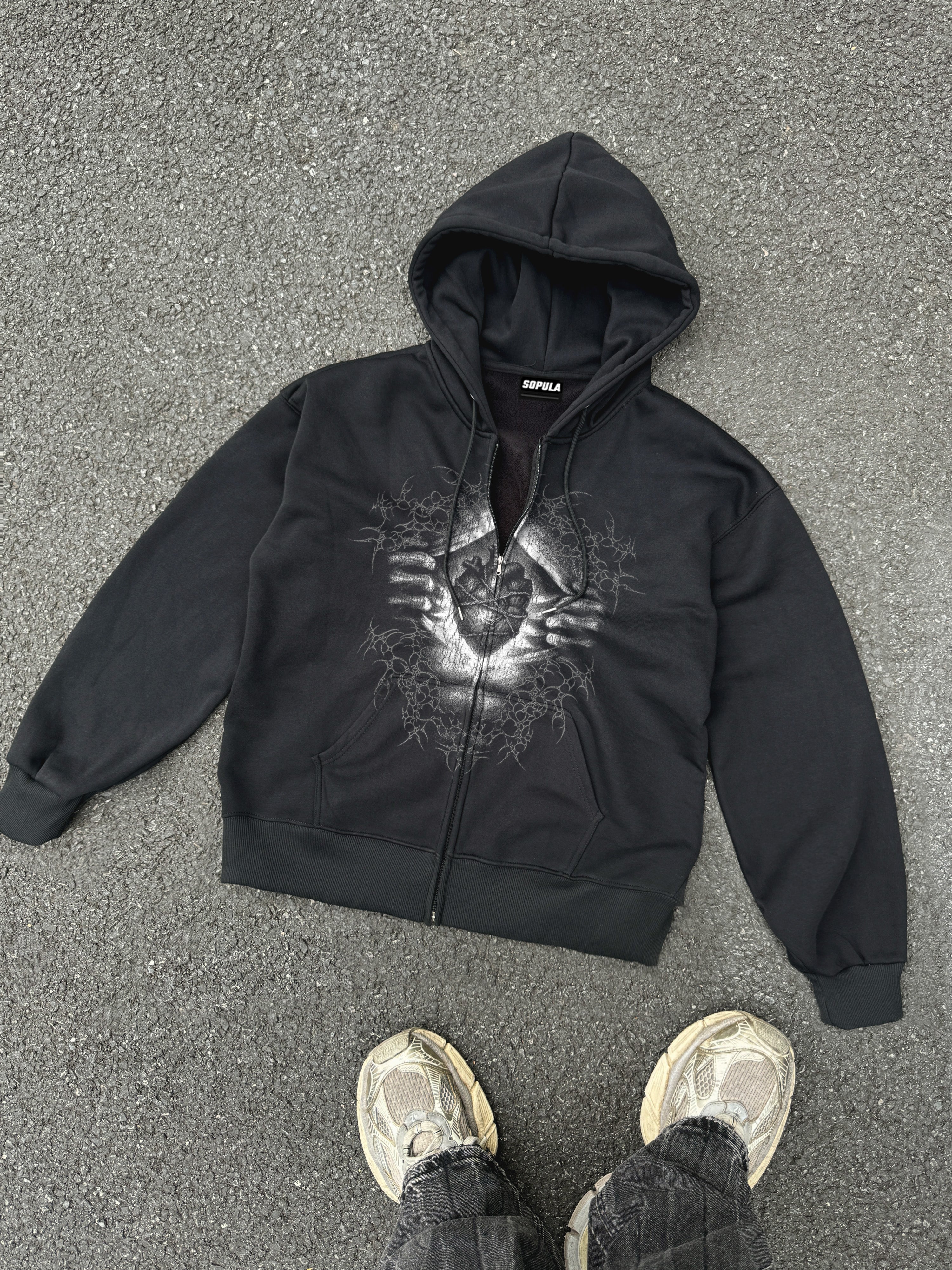Y2k Dark Thorn Retro Graphic Oversized Zip Up Hoodie