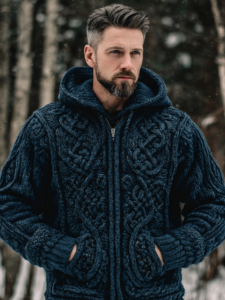Men's Vintage Celtic Knot Viking Cozy Hooded Cardigan