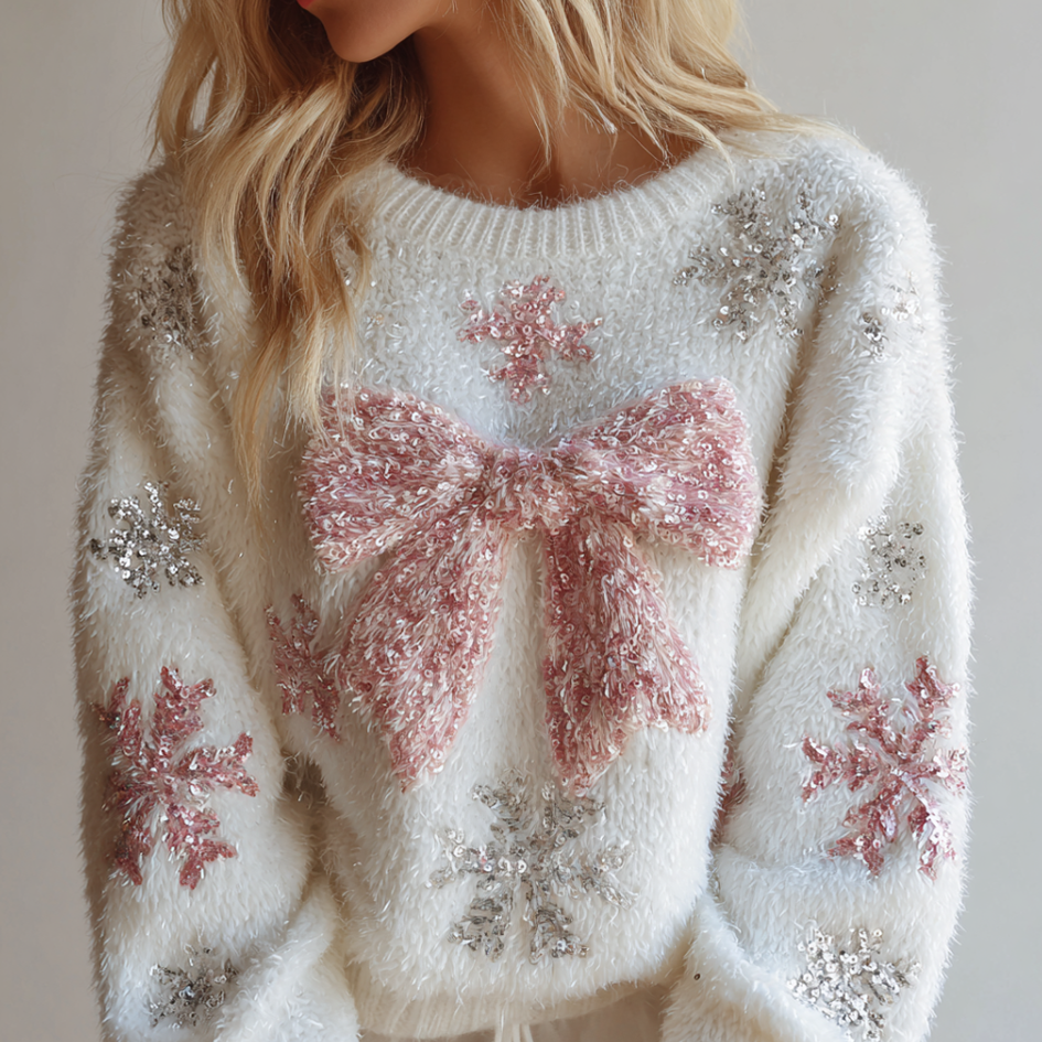 Women's Winter Christmas Element Round Neck Knitted Sweater