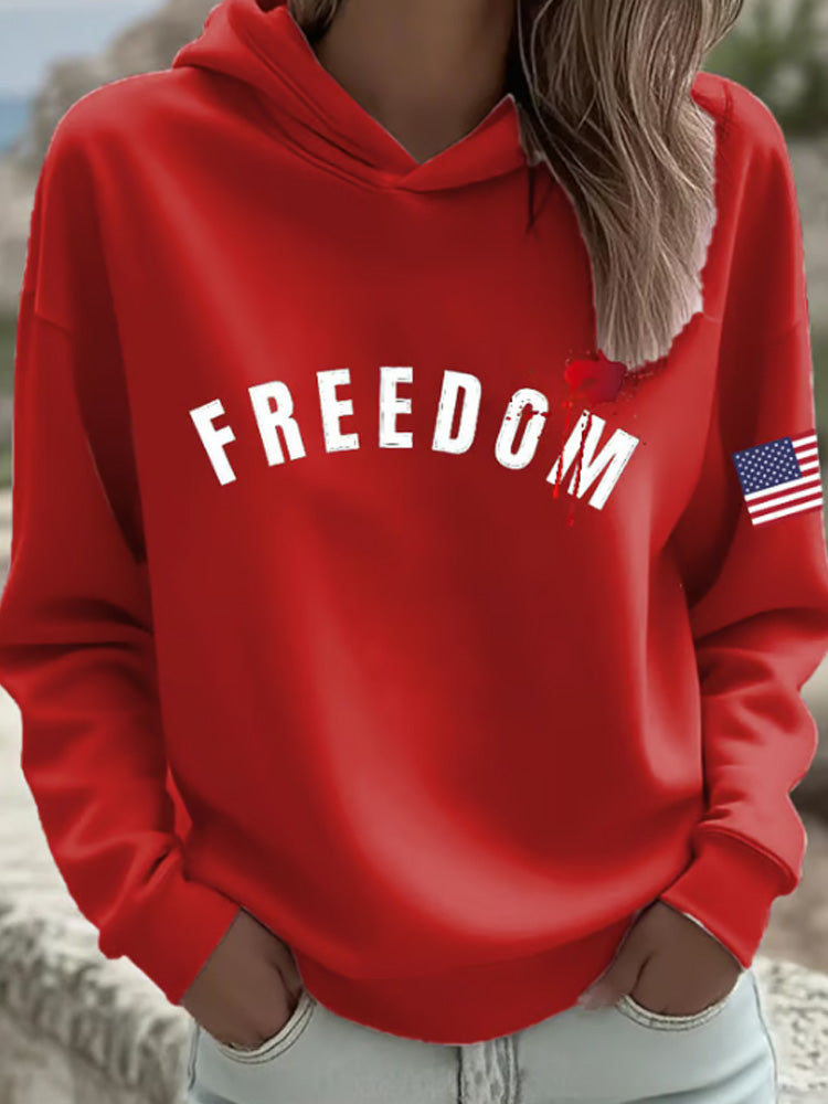 Women's Freedom American Flag Print Hooded Sweatshirt