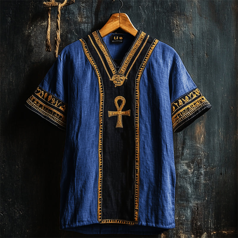 Ankh Ancient Egyptian Embroidered Linen Shirt