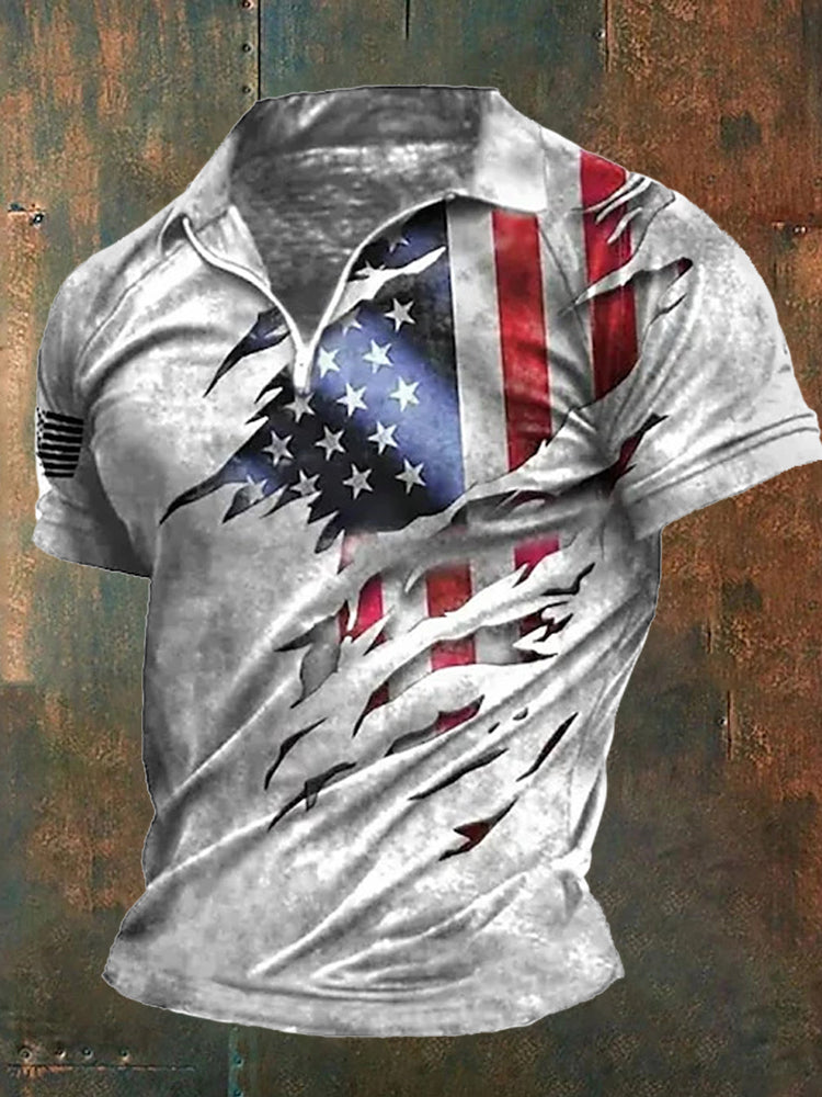 American Flag Print Men's Polo Shirt