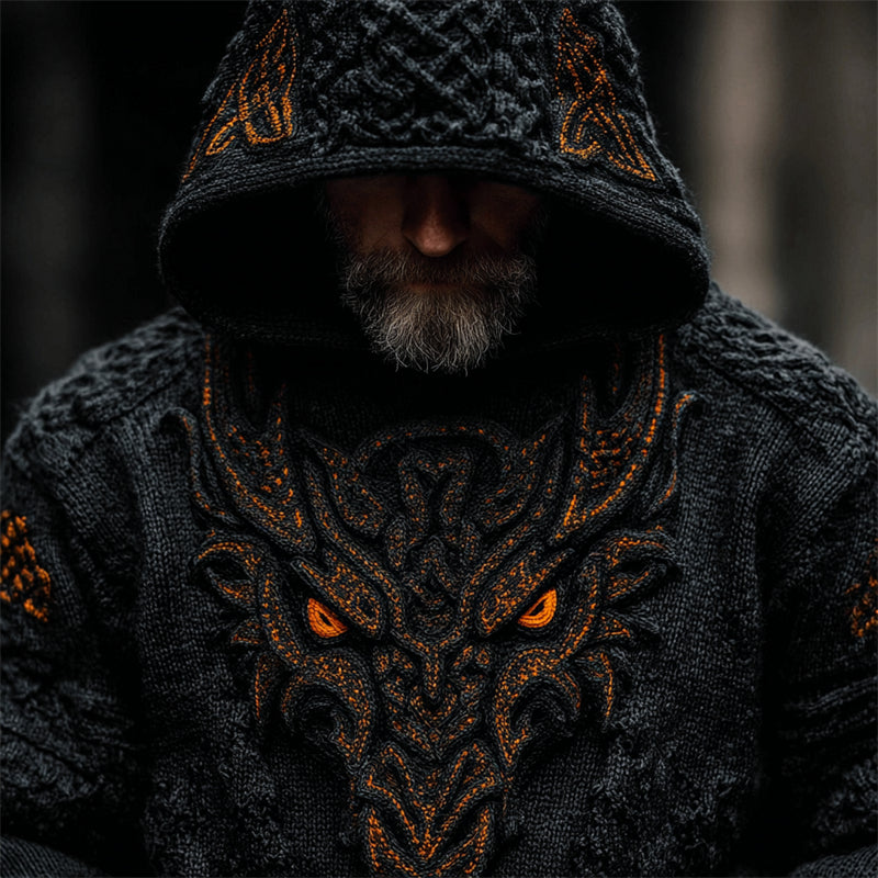 Men's Halloween Viking Evil Dragon Celtic Cozy Chunky Hooded Sweater