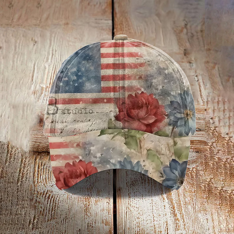 Unisex Independence Day Vintage Art Floral Print Hat