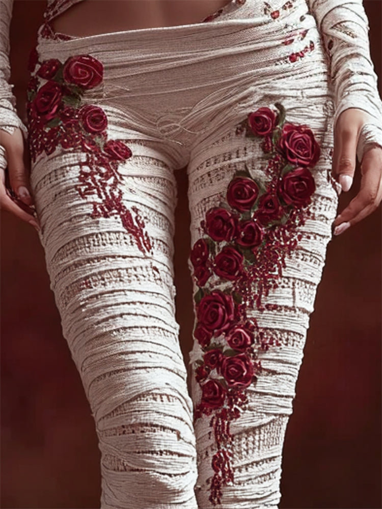 Halloween Bloody Roses Tangled Bandages Cozy Knit Leggings