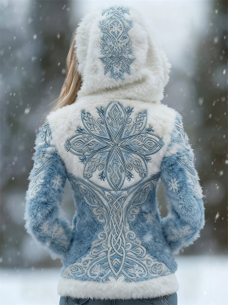 Vintage Snowflake Celtic Contrast Cozy Plush Hoodie