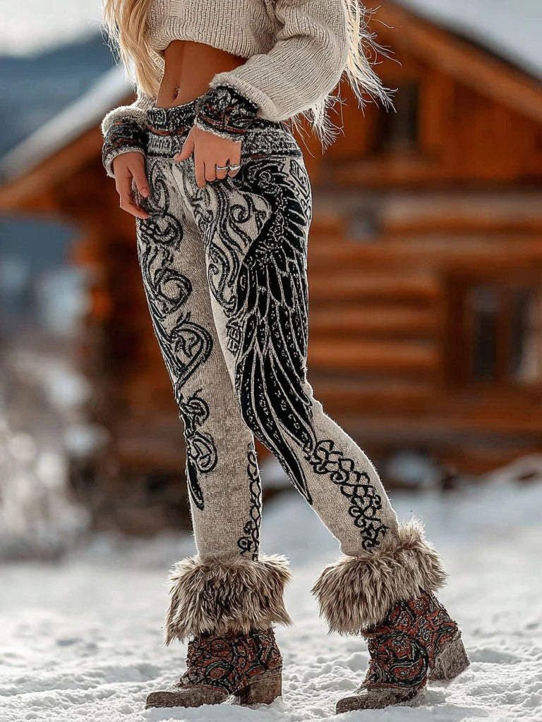 Women's Viking Celtic Knot Wing Art Pattern Casual Leggings