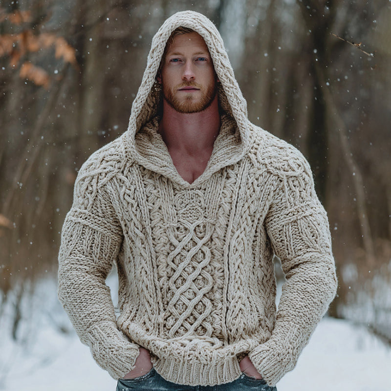 Vintage Fairman Island Jacquard Thick Warm Hooded Sweater