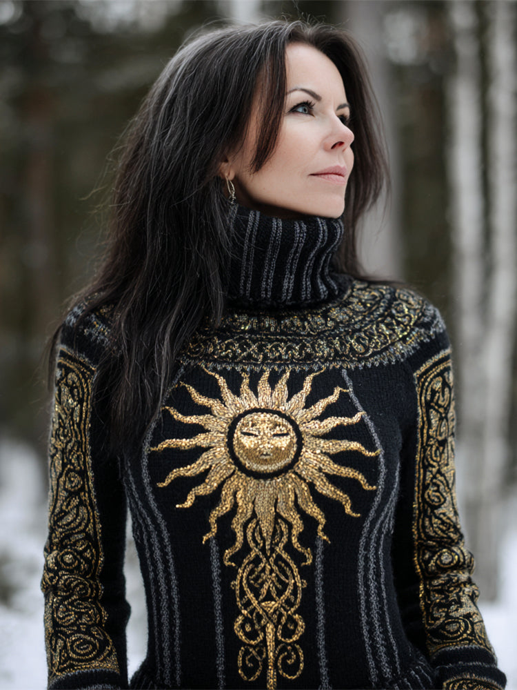 Viking Art Sunburst Pattern Women's Turtleneck Sweater