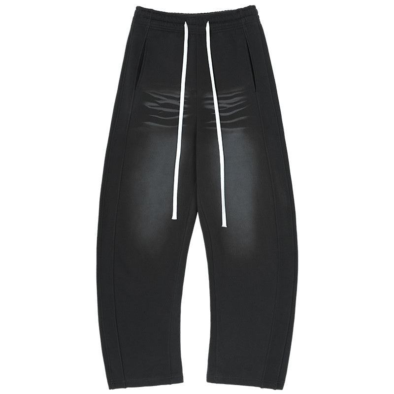 Vintage Washed, Distressed, Spray-painted, Loose-fitting, Curved Blade Athletic Sweatpants