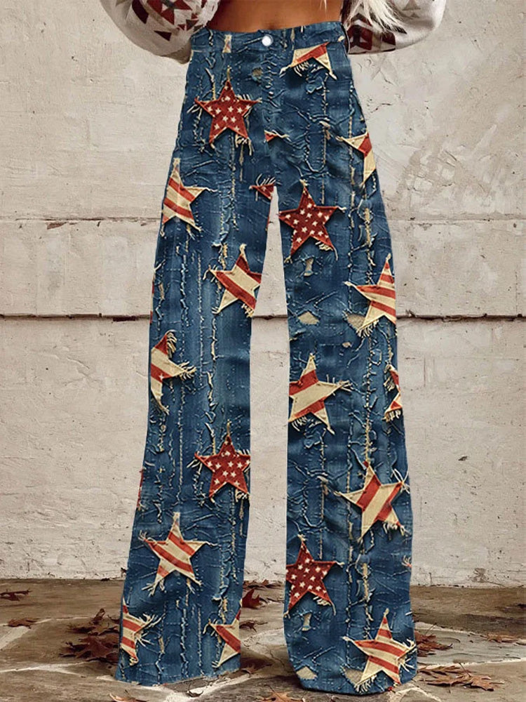 Women's Independence Day We The People Print Casual Bootcut Trousers