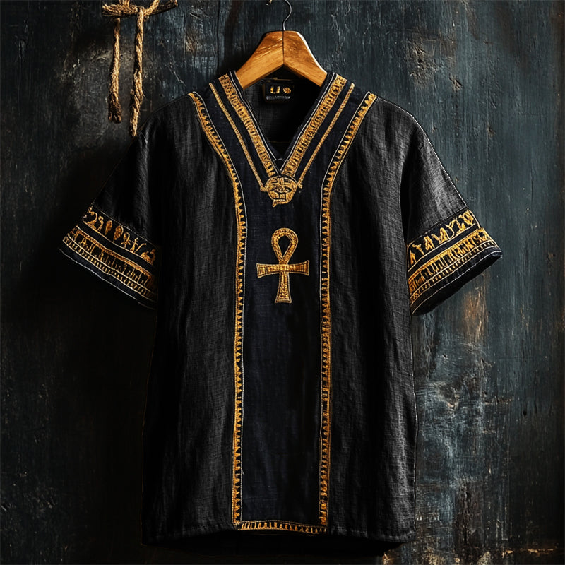Ankh Ancient Egyptian Embroidered Linen Shirt