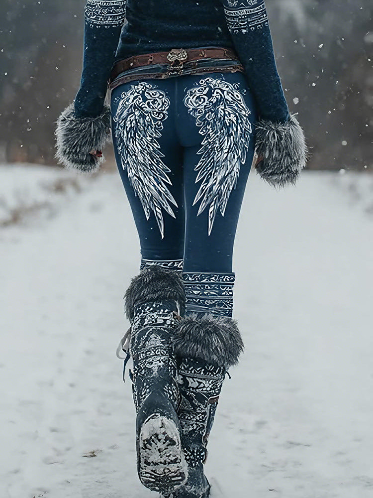 Women's Viking Wings Pattern Art Knit Cozy Leggings