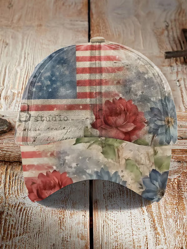 Unisex Independence Day Vintage Art Floral Print Hat