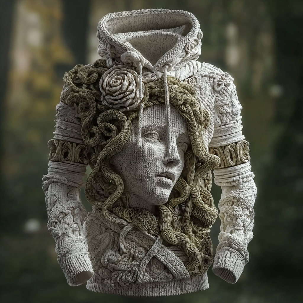 Ancient Greek Mythology Medusa White Rose Knit Beanie Sweater