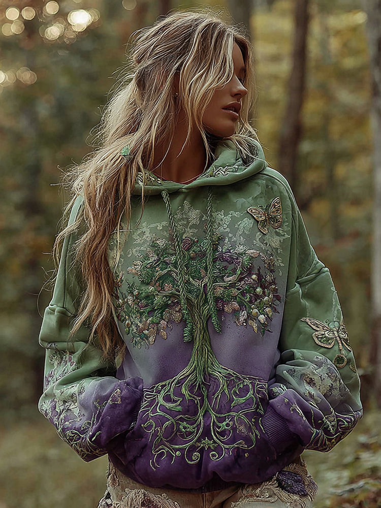 Women's Tree Of Life Gradient Graphic Comfort Warm Hoodie