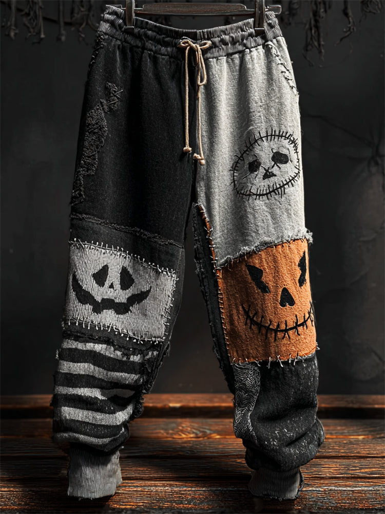 Halloween Pumpkin Faces Colorblock Patchwork Sweatpants