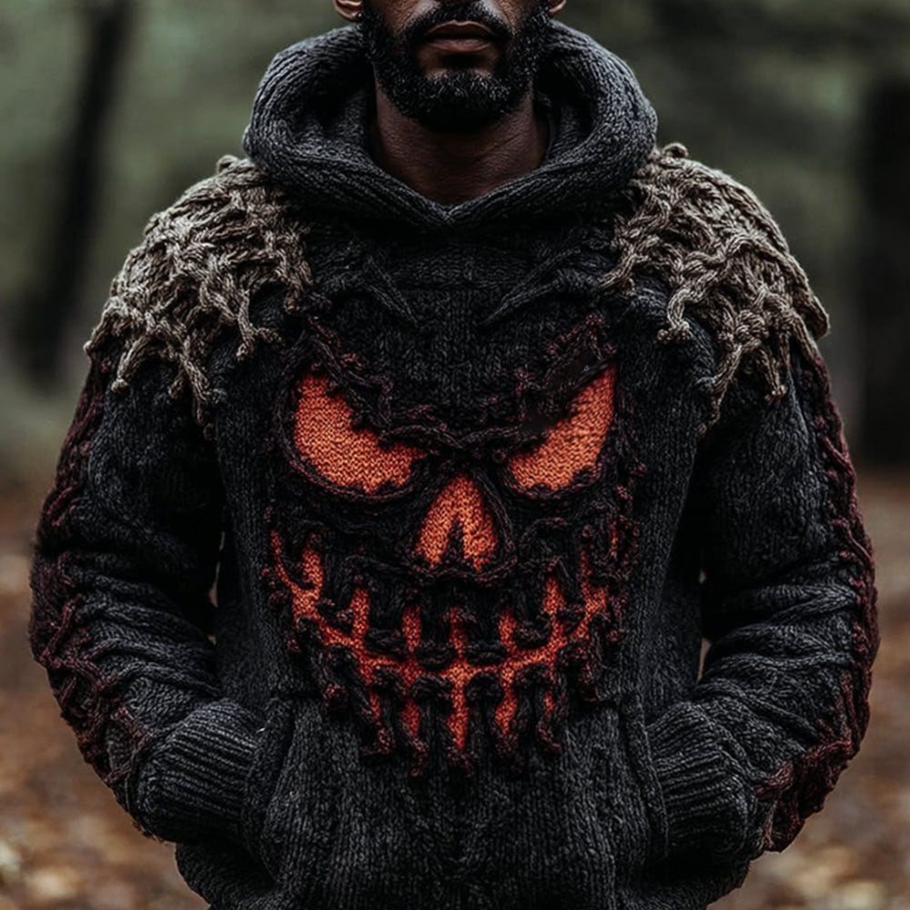 Halloween Devil Smiling Face Knitted Hooded Sweater