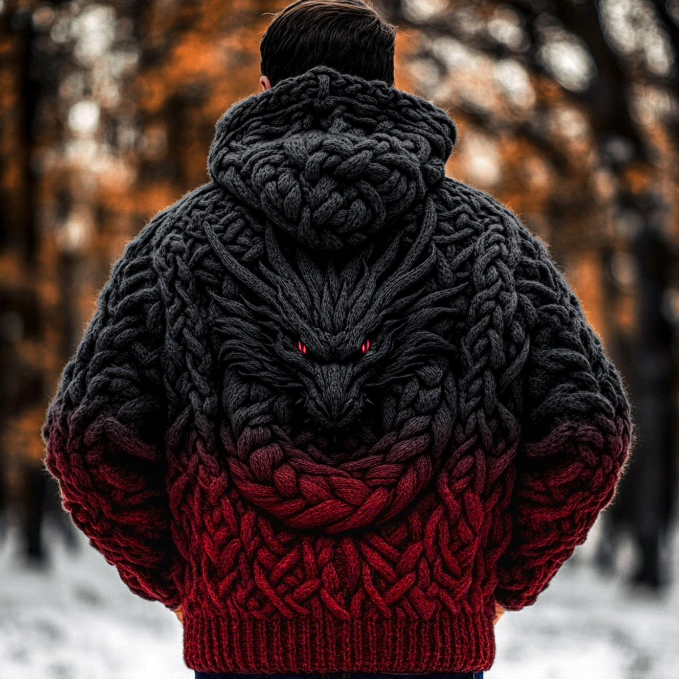 Men's Viking Dragon Style Celtic Art Knit Hooded Zip-up Sweater