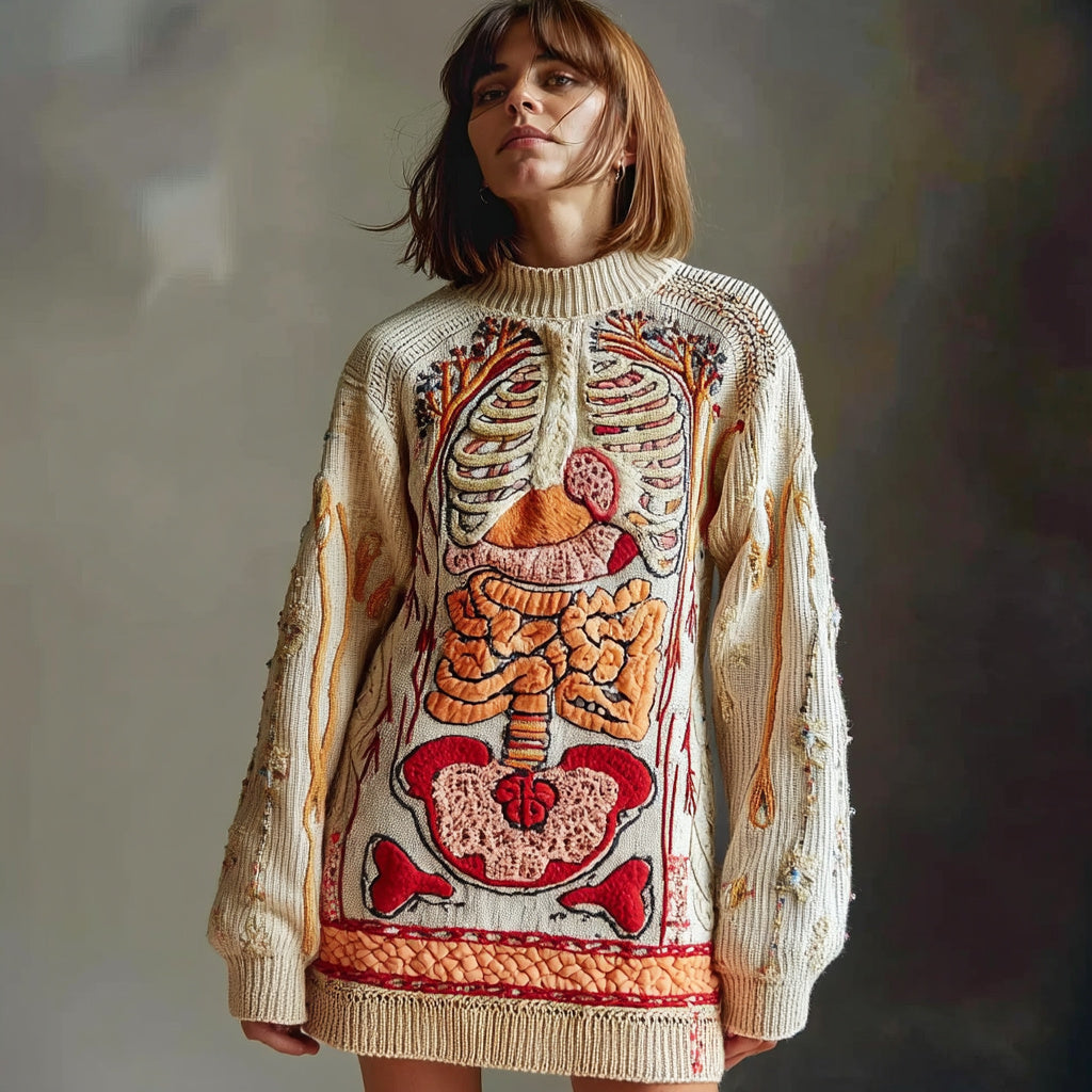 Classic Halloween Anatomy  Art Chunky Knitted Sweater Dress