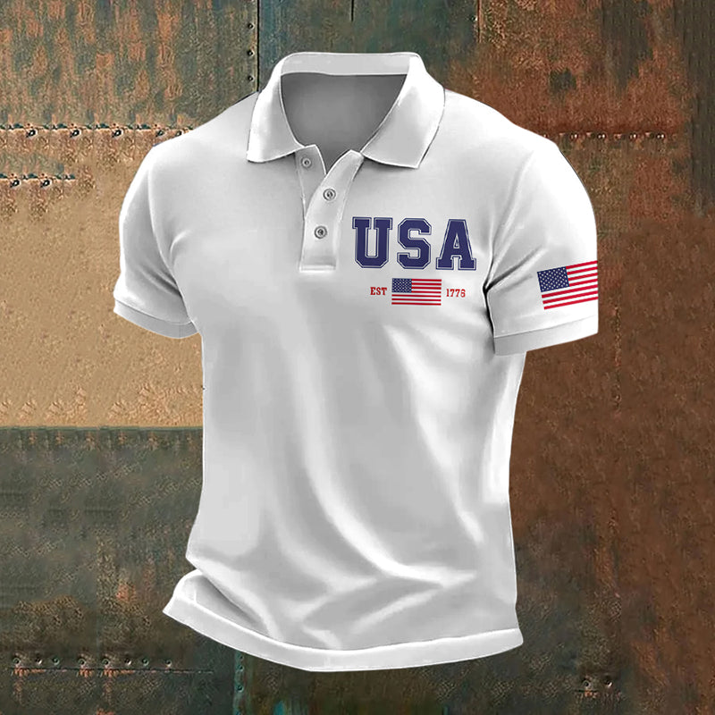 Men's American Flag Print Polo Shirt