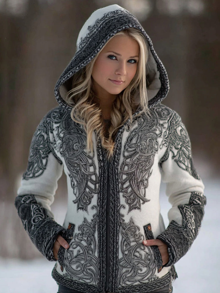Women's Vintage Viking Celtic Cozy Zipper Hooded Jacket