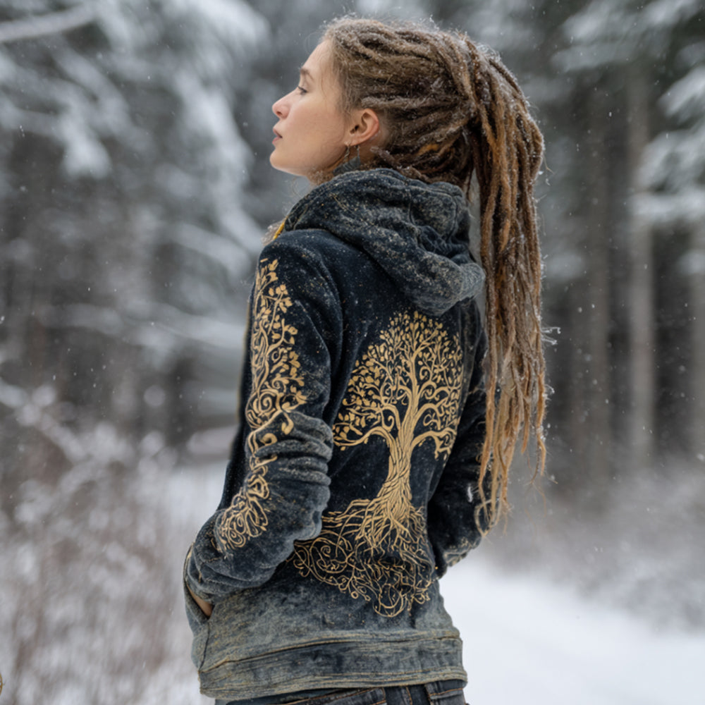 Viking Style Life Tree Print Vintage Hoodie