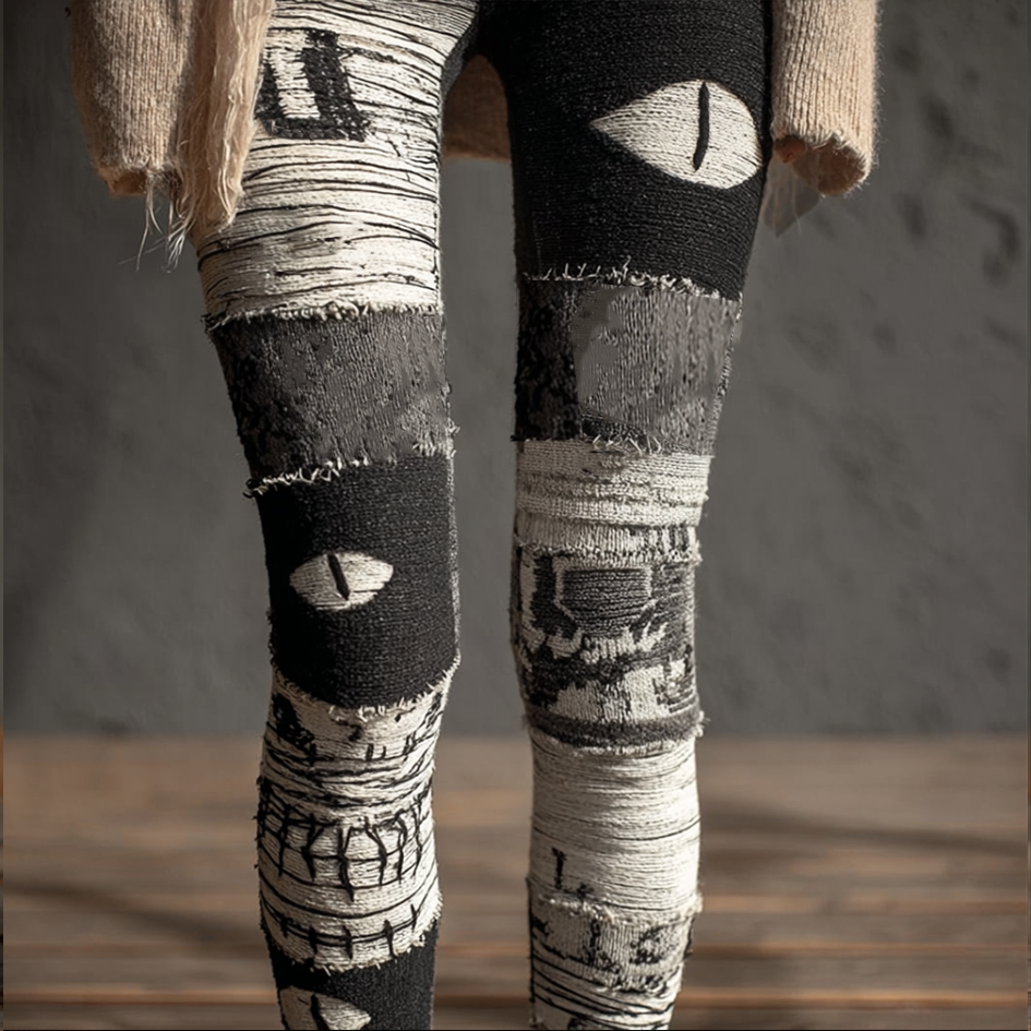 Halloween Retro Ghost Pattern Women's Knitted Leggings