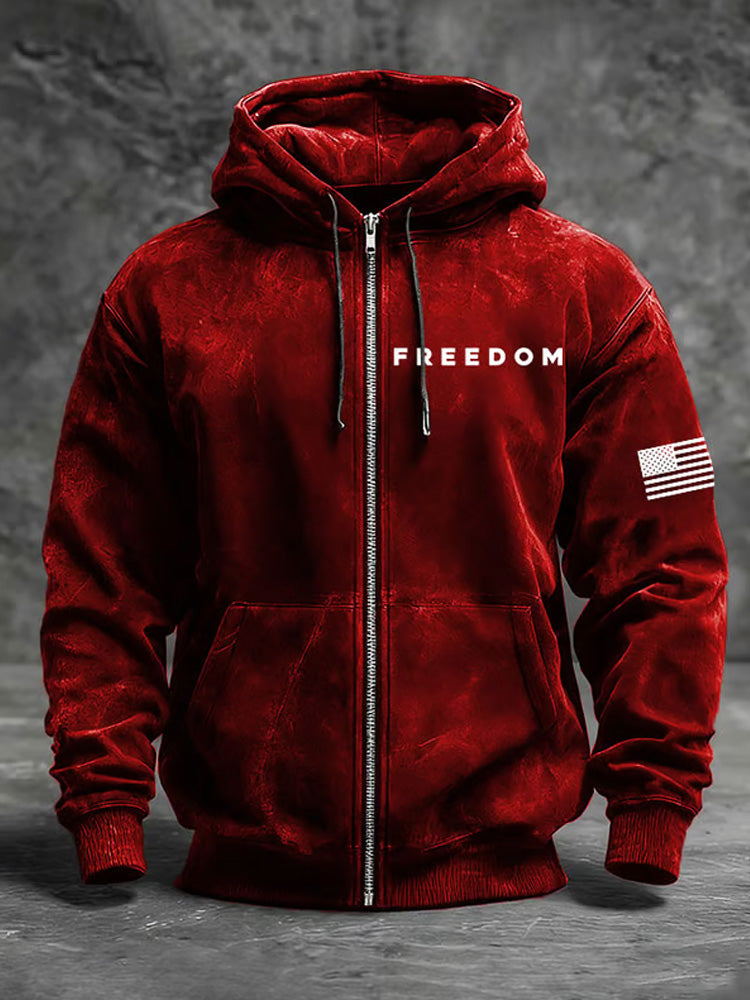 Men's Freedom American Flag Print Zip-up Hooded Jacket