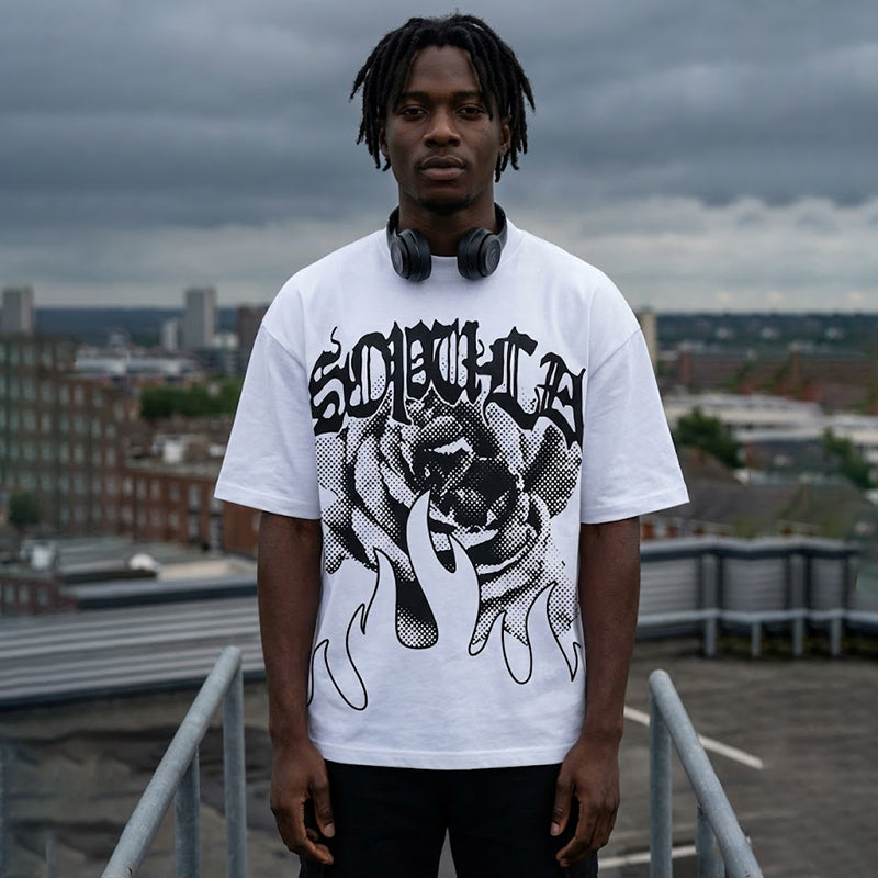 Retro Flame Floral Pattern Loose T-shirt