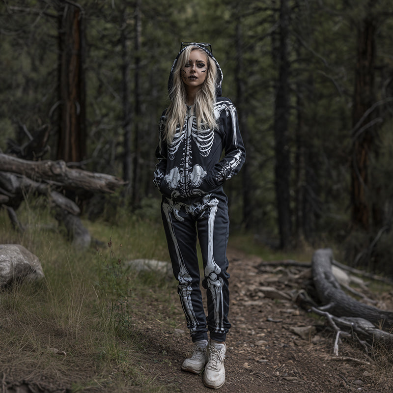 Women's Halloween Skeleton Pattern Two-piece Suit