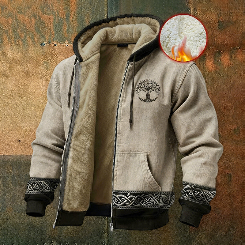 Men's Viking Style Celtic Tree Of Life Art Fleece Lined Warmth Zipper Jacket