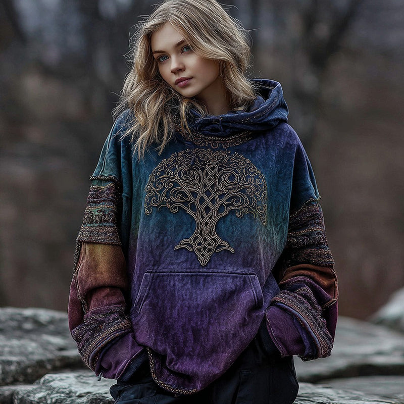 Women's Vintage Viking Celtic Knot Tree Of Life Graphic Warm Hoodie