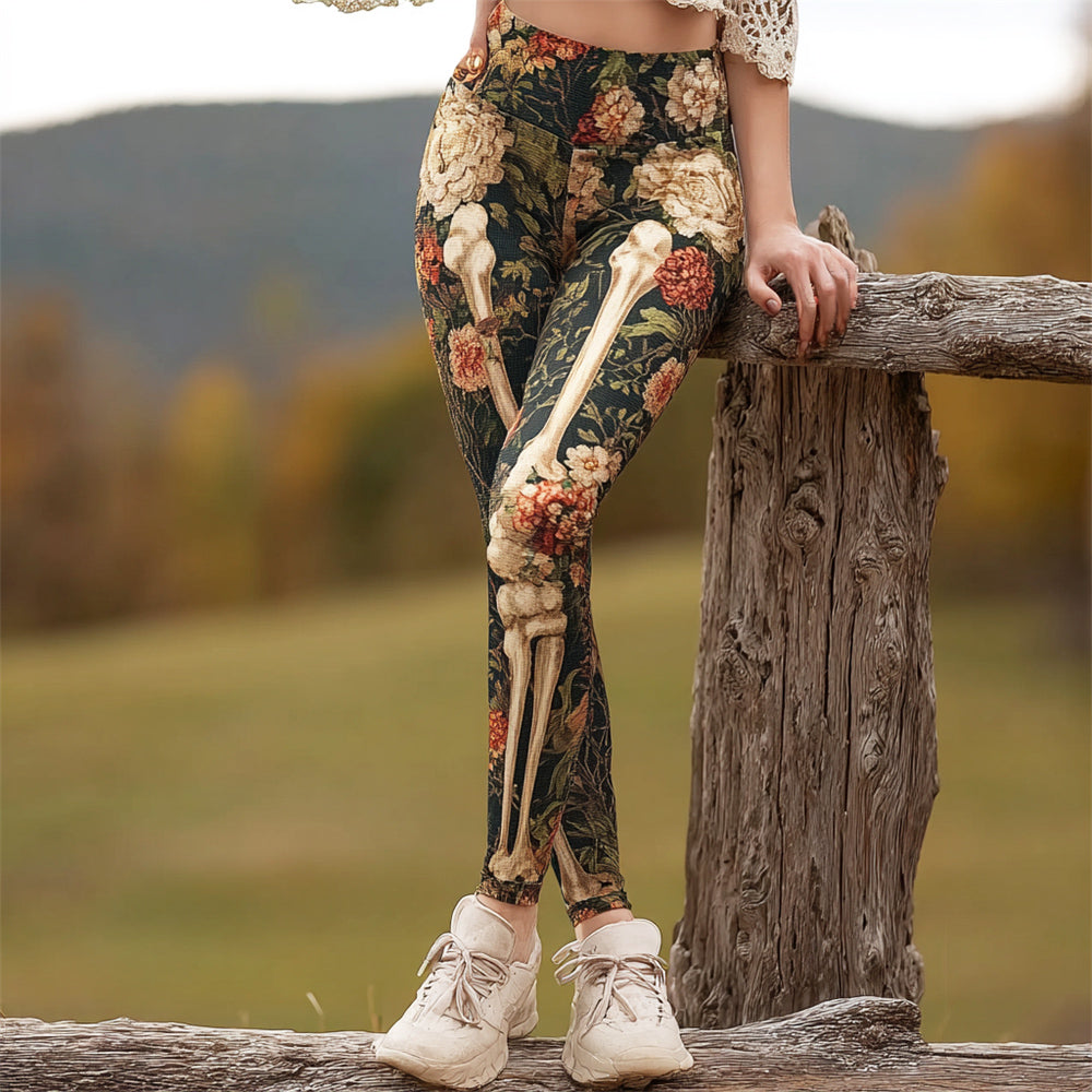 Vintage Floral & Bone Art Women's Leggings